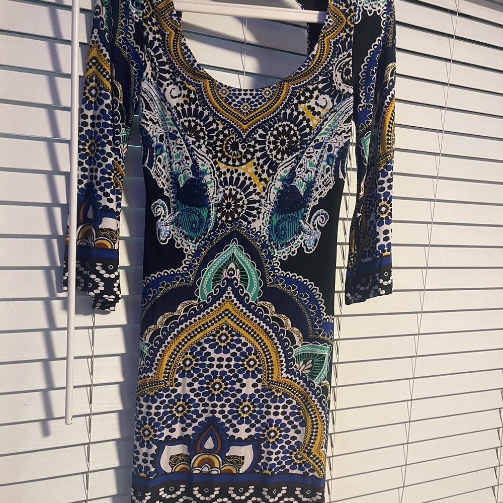 Arden B Black and Blue Patterned Long Sleeve Dress